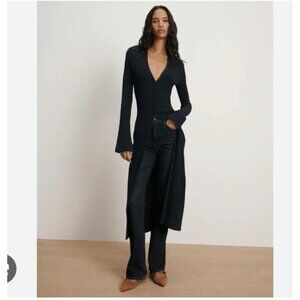 Veronica Beard Tulsi Cardigan Sweater Womens Large Navy Ribbed Duster Button